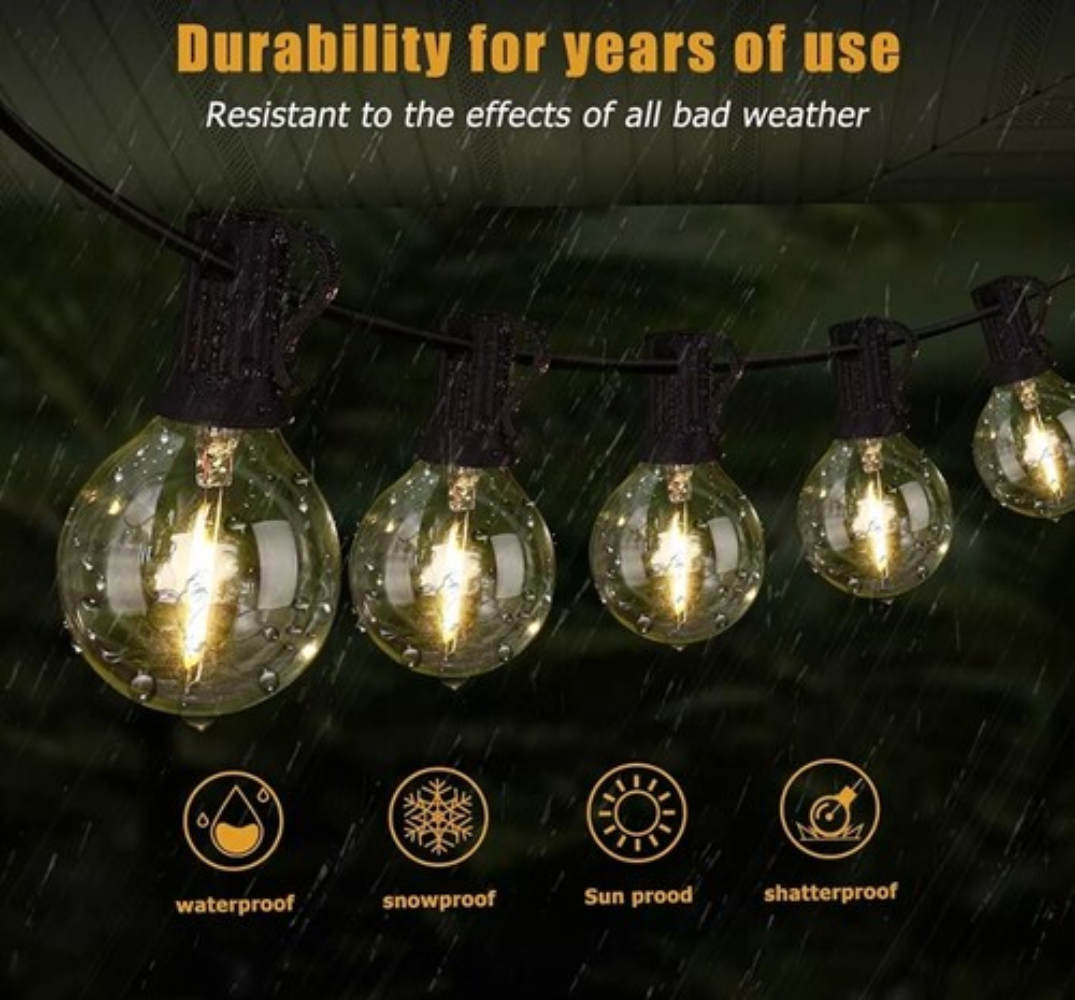 Guirnalda De Luces Para Exterior 15M  25+2 Luces Exterior, G40 Luces Para Jardín Para Exterior Impermeable