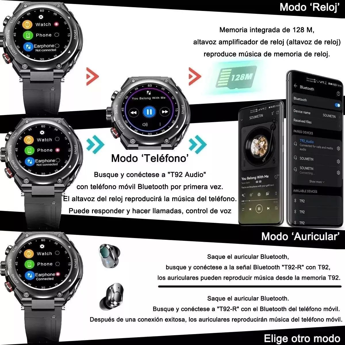 Reloj Inteligente Con Audifonos Bluetooth Rastreador Fitness