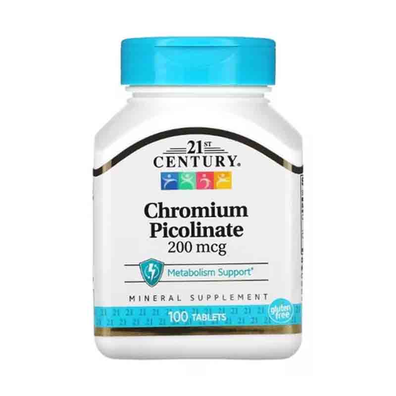 Picolinato De Cromo 200mg 21st Century 100 capsulas Chromium Picolinate