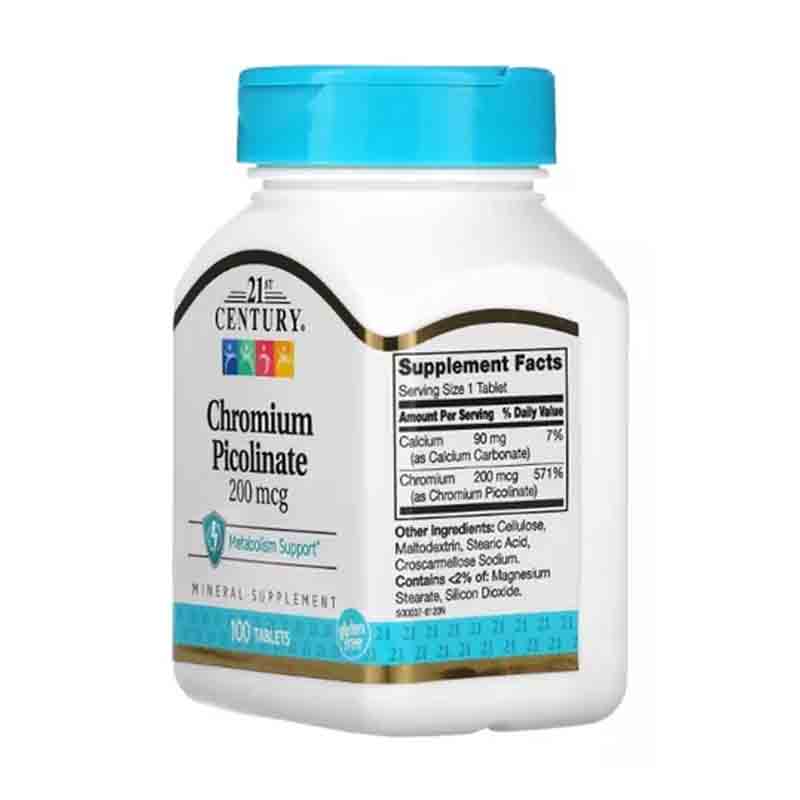 Picolinato De Cromo 200mg 21st Century 100 capsulas Chromium Picolinate