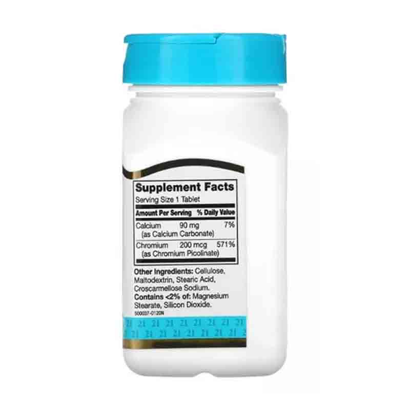 Picolinato De Cromo 200mg 21st Century 100 capsulas Chromium Picolinate