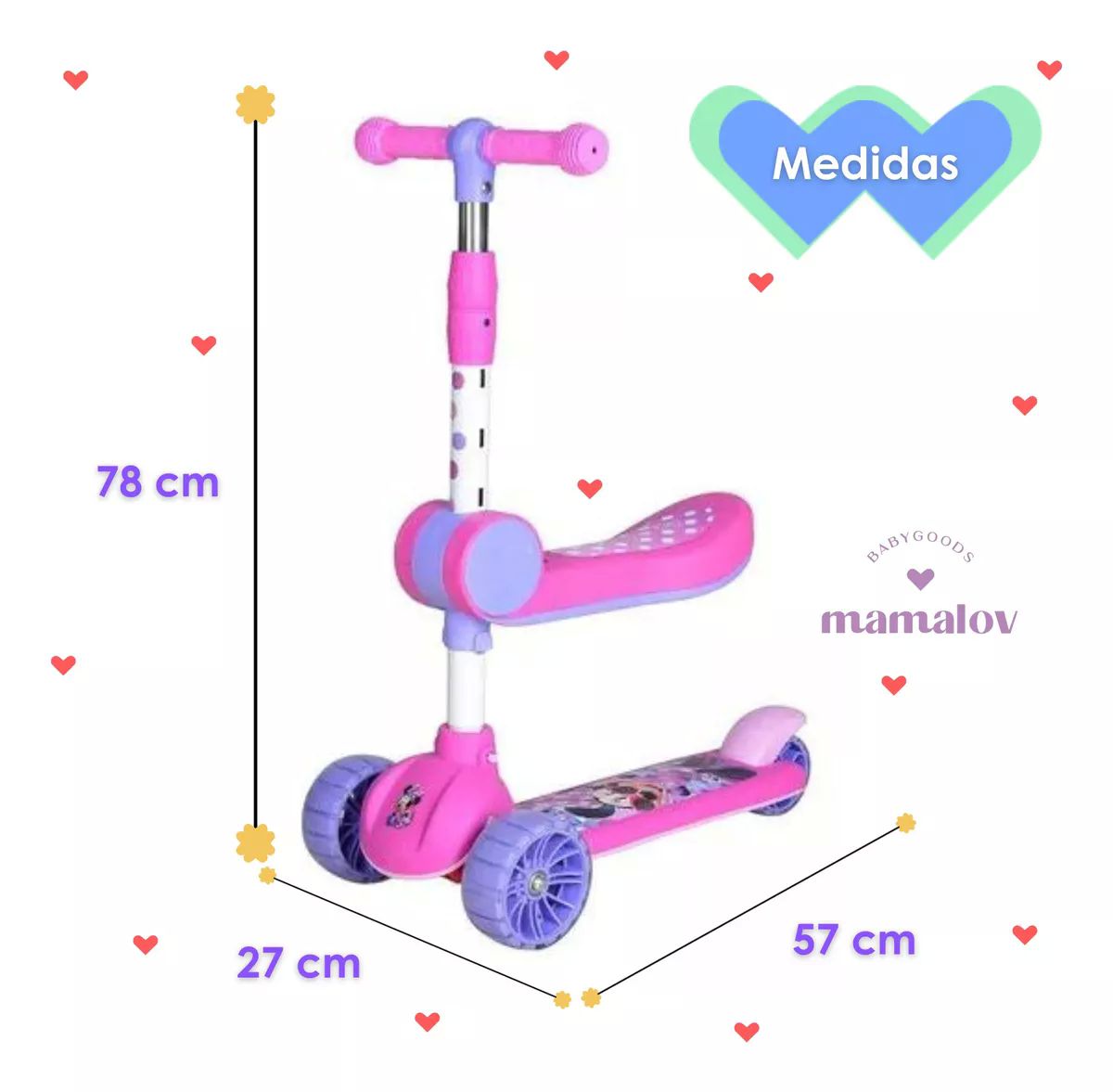 Scooter 2 En 1 Apache Con Asiento Minie Mouse 3-8 Años Lila