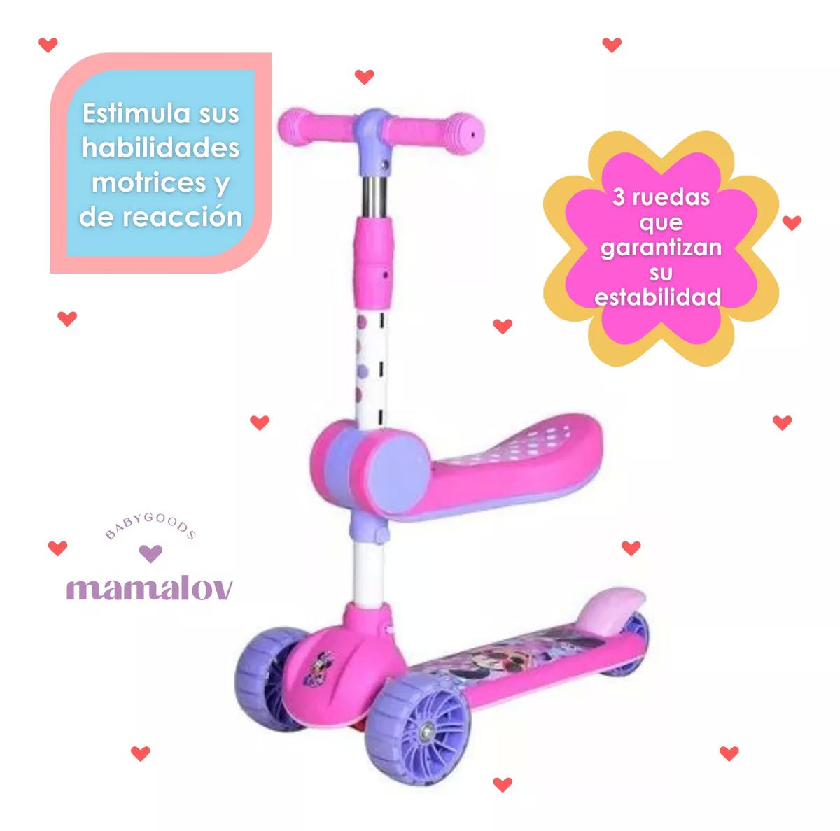 Scooter 2 En 1 Apache Con Asiento Minie Mouse 3-8 Años Lila