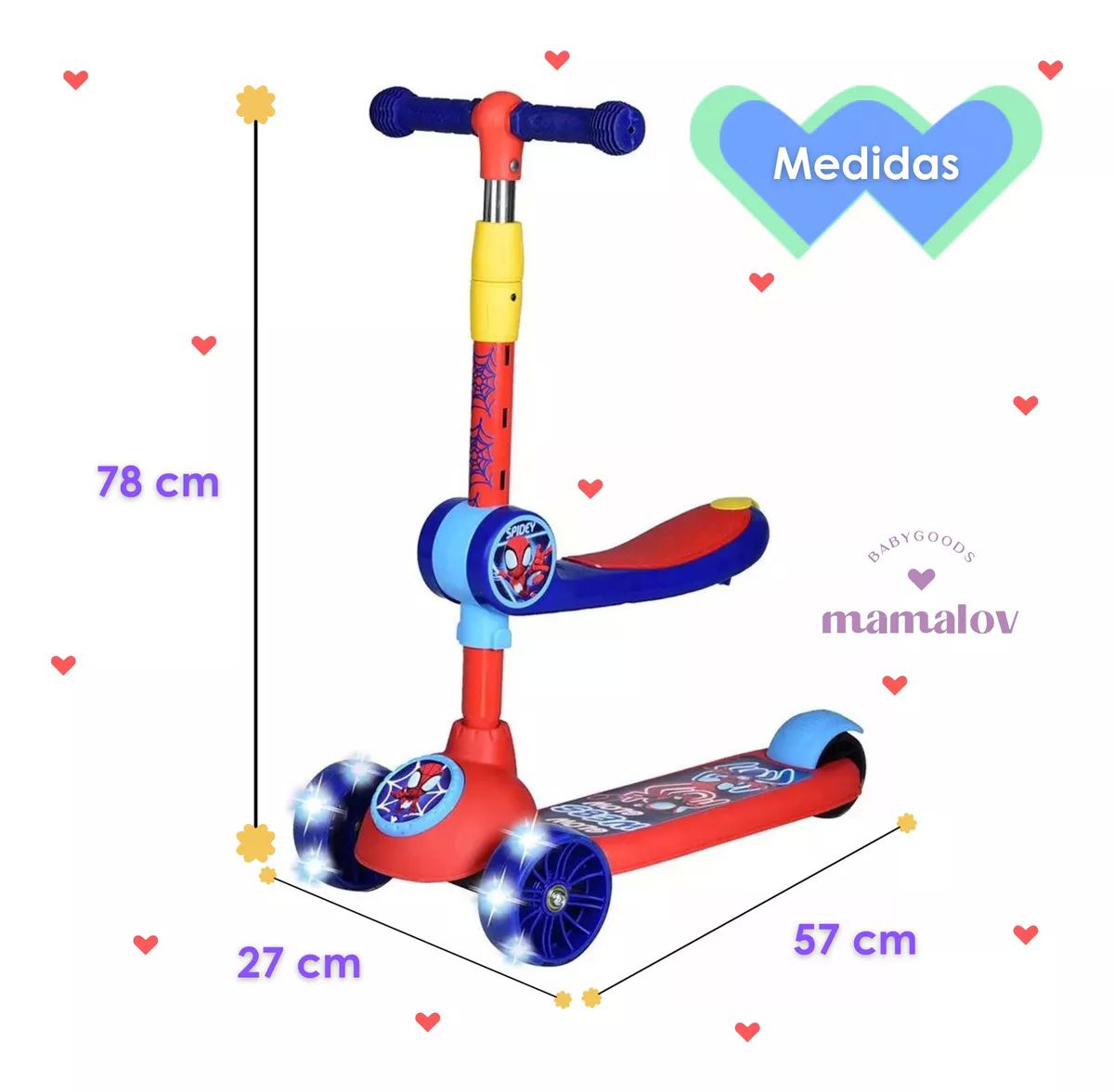 Scooter 2 En 1 Apache Con Asiento Spiderman 3 A 8 Años- Rojo