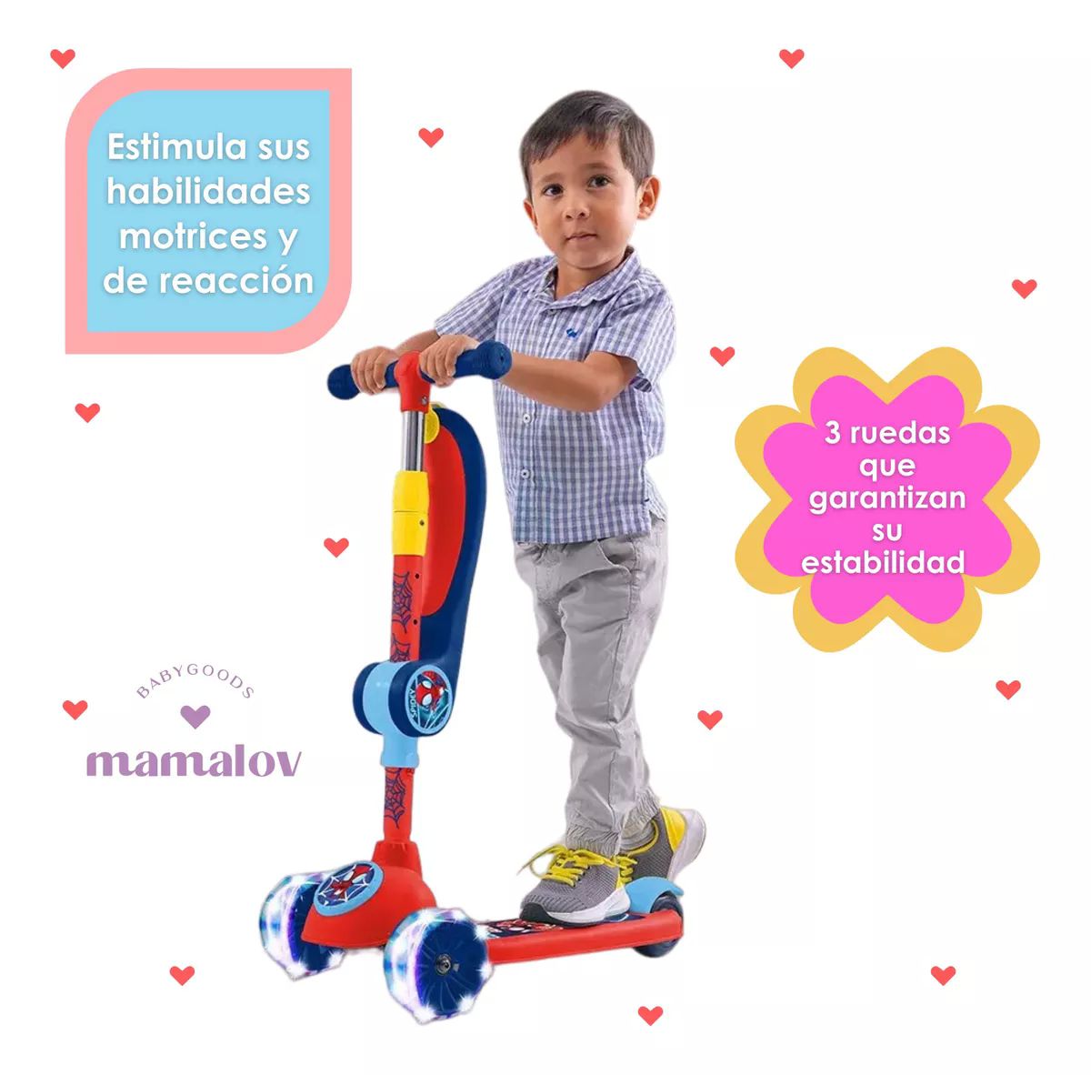 Scooter 2 En 1 Apache Con Asiento Spiderman 3 A 8 Años- Rojo