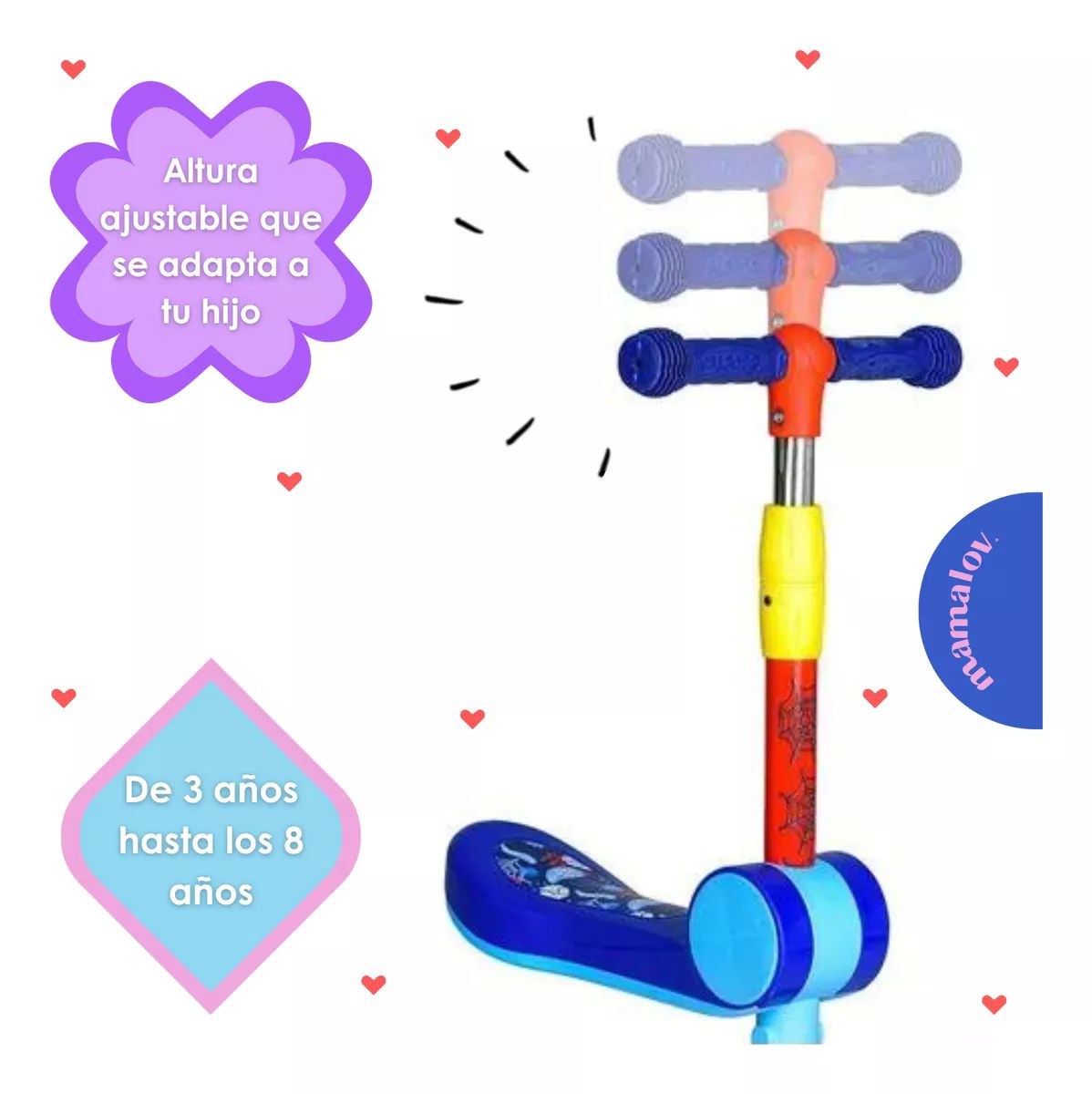 Scooter 2 En 1 Apache Con Asiento Spiderman 3 A 8 Años- Rojo