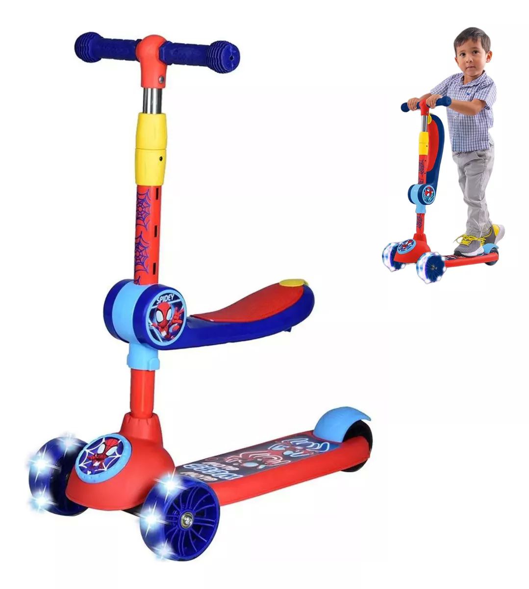Scooter 2 En 1 Apache Con Asiento Spiderman 3 A 8 Años- Rojo