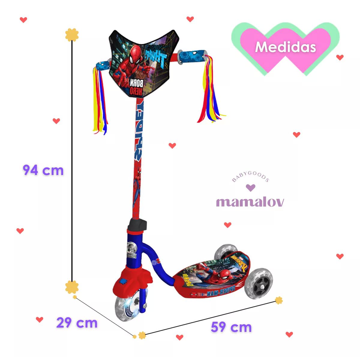 Scooter Para Niño De 4 A 10 Años Apache Spiderman Color Rojo