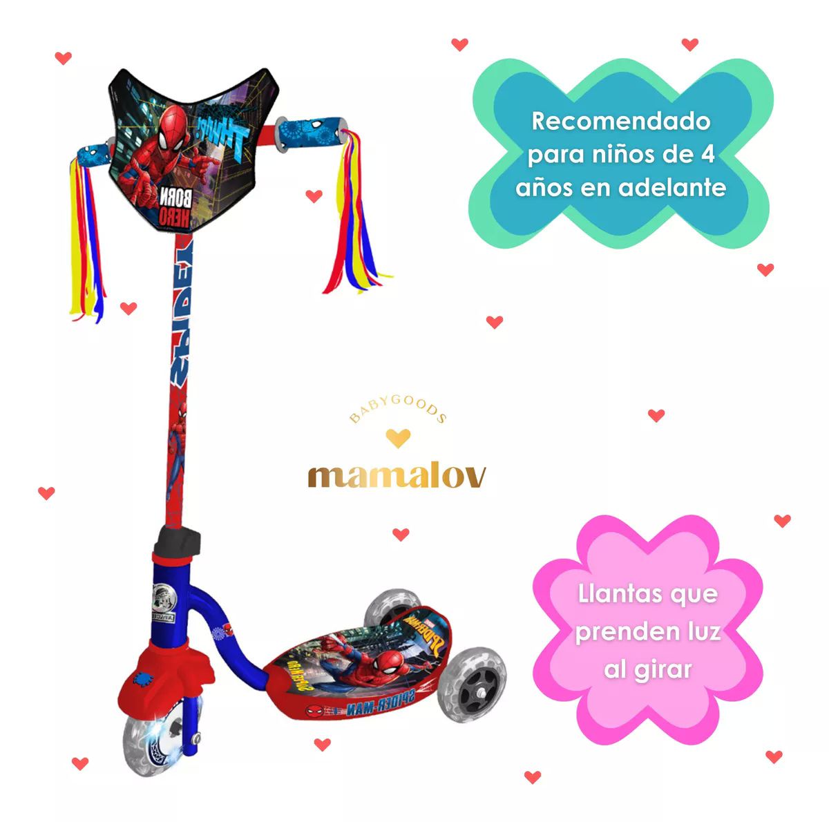 Scooter Para Niño De 4 A 10 Años Apache Spiderman Color Rojo