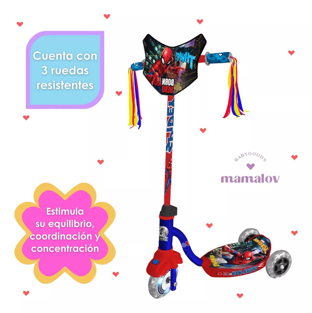 Scooter Para Ni o De 4 A 10 A os Apache Spiderman Color Rojo