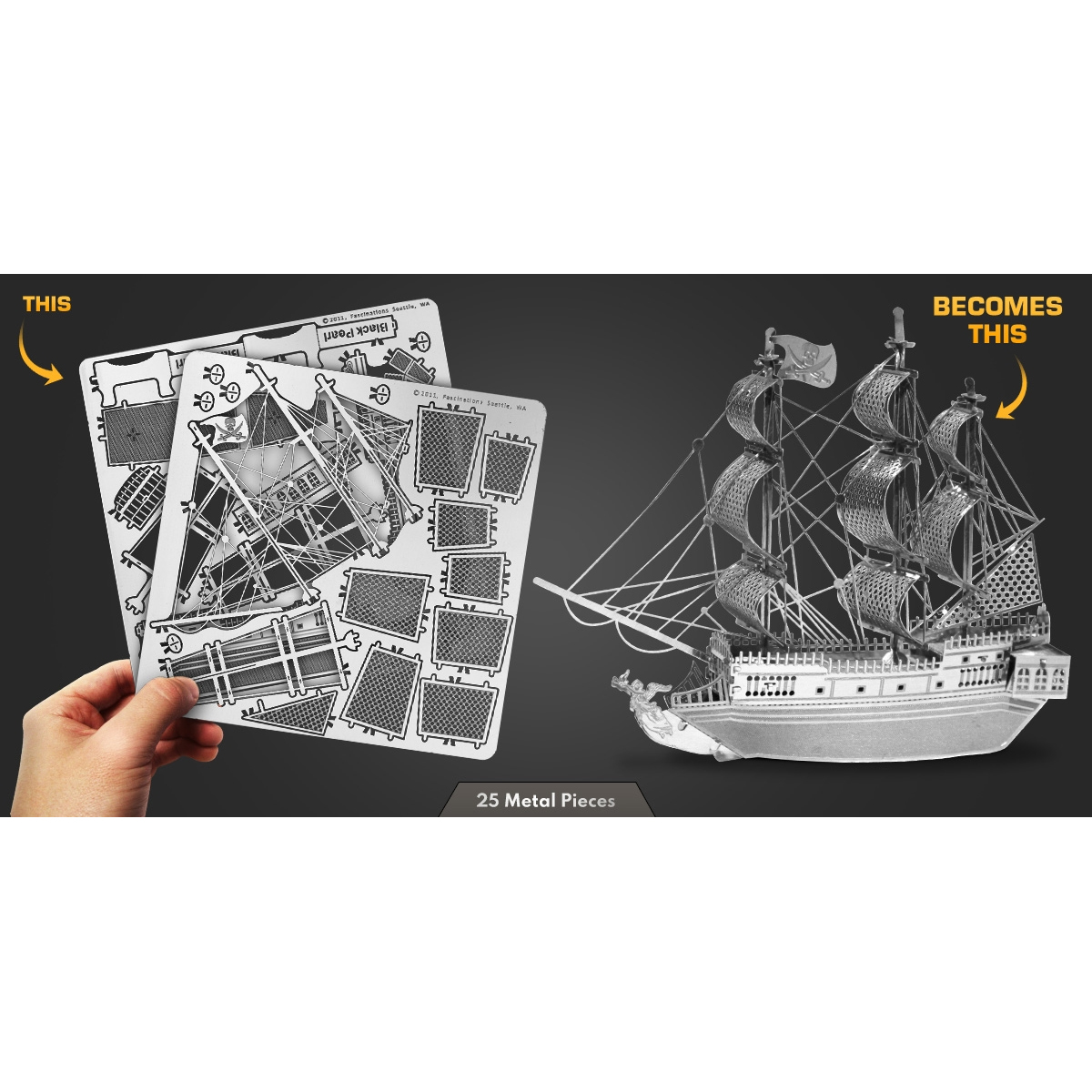 Rompecabezas Metálico 3d Barco Perla Negra