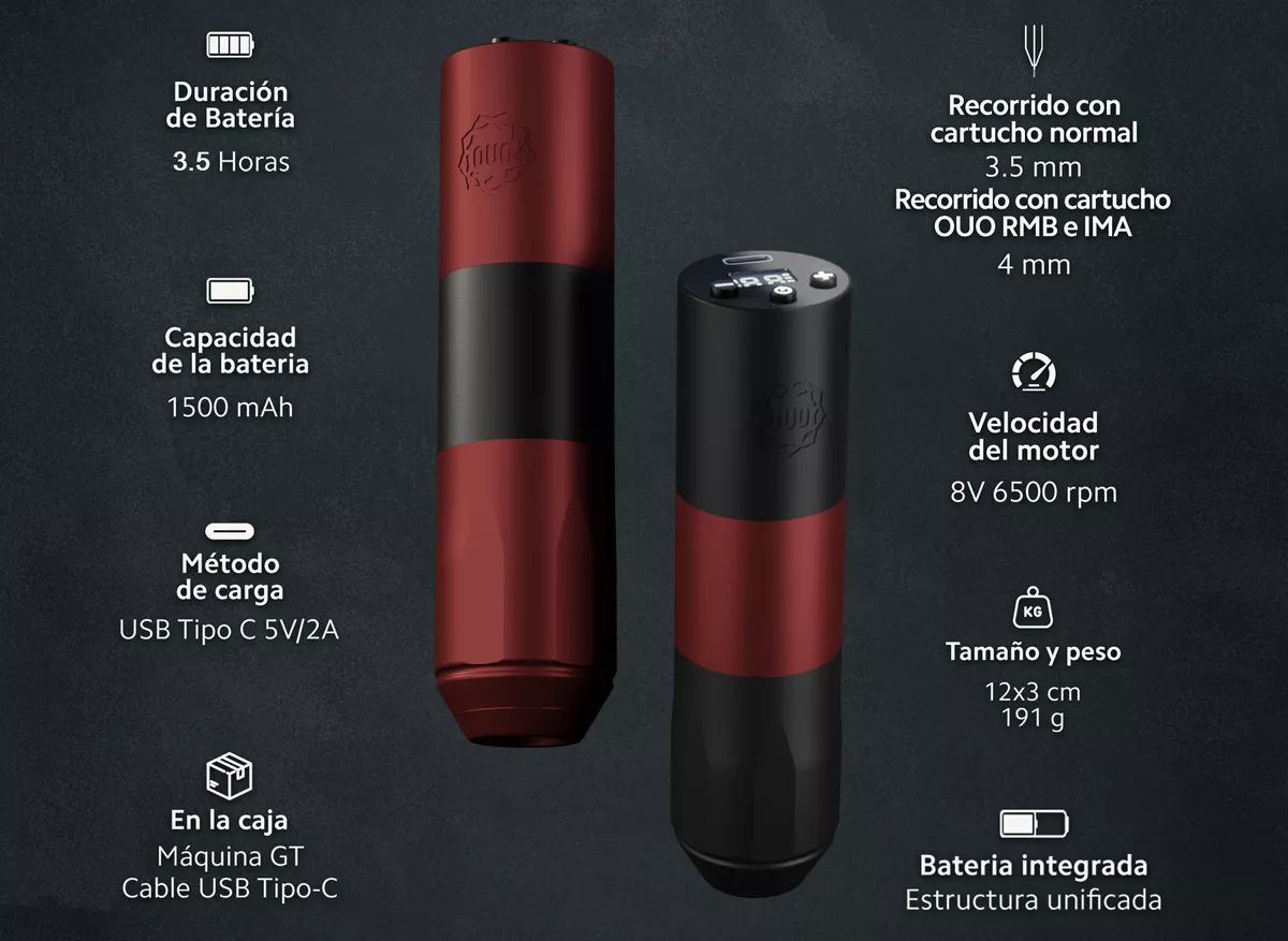 Kit Máquina Rotativa Para Tatuar Inalámbrica Ouo Gt Potente