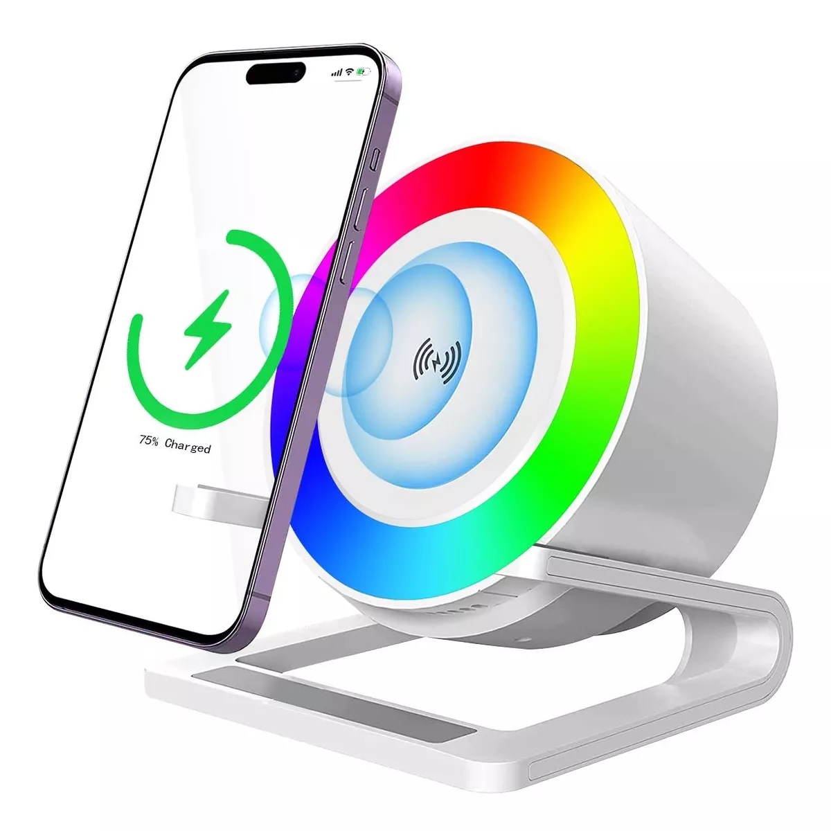 Cargador Inalámbrico Para Phone 15w Con Bocina Y Rgb Luz