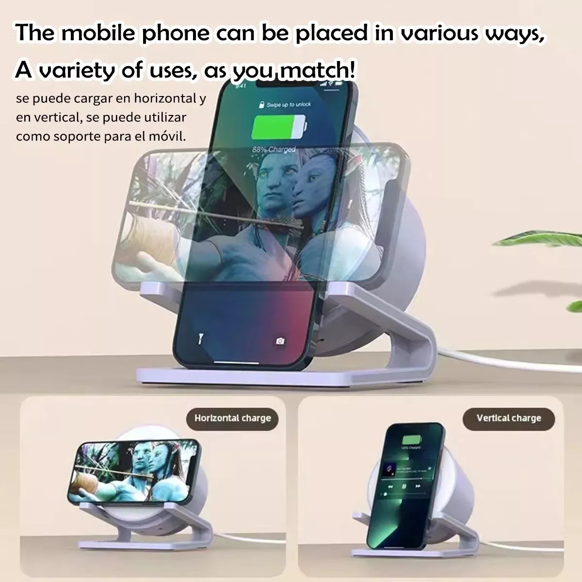 Cargador Inalámbrico Para Phone 15w Con Bocina Y Rgb Luz