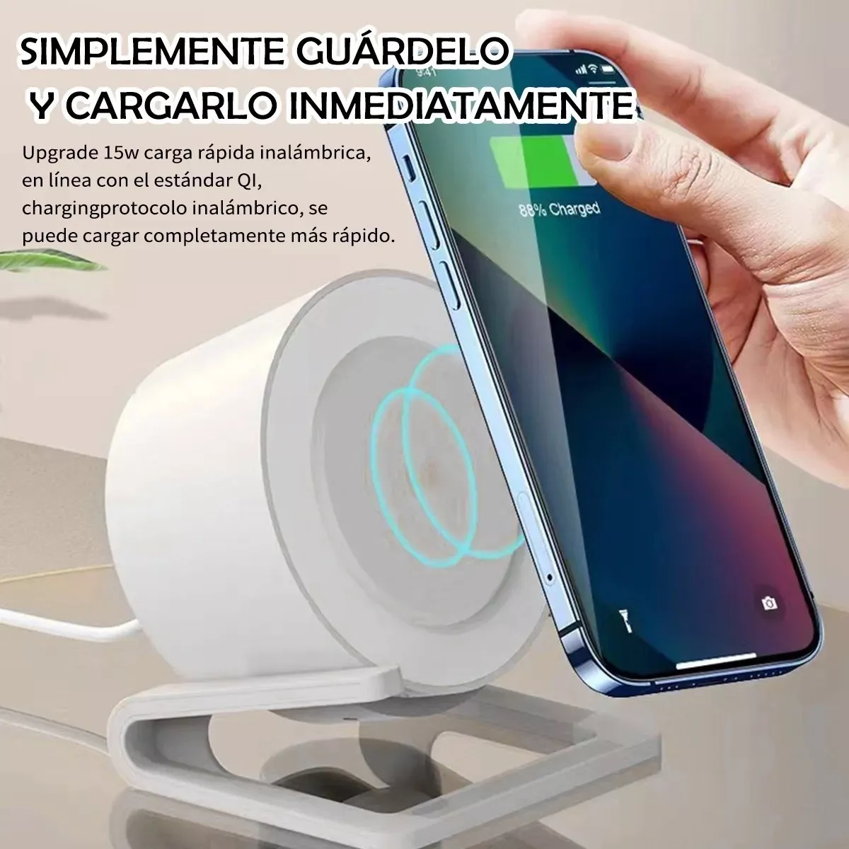 Cargador Inalámbrico Para Phone 15w Con Bocina Y Rgb Luz