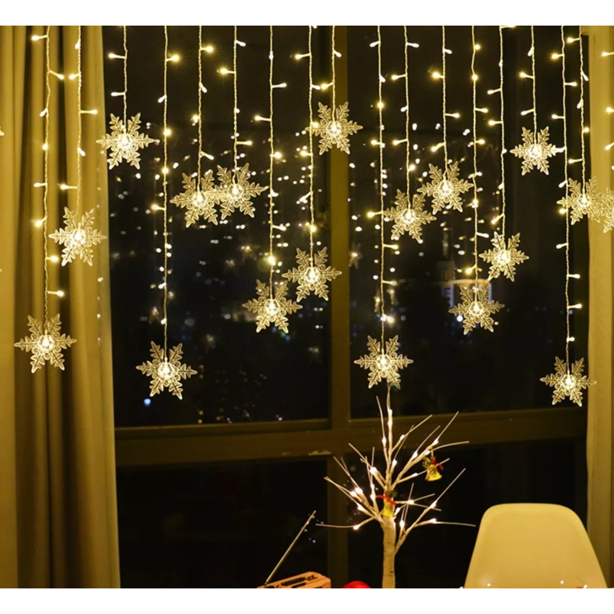 4x0.6 M Copo De Nieve Luces 96leds Luz De Cortina Interior Blanco Calido
