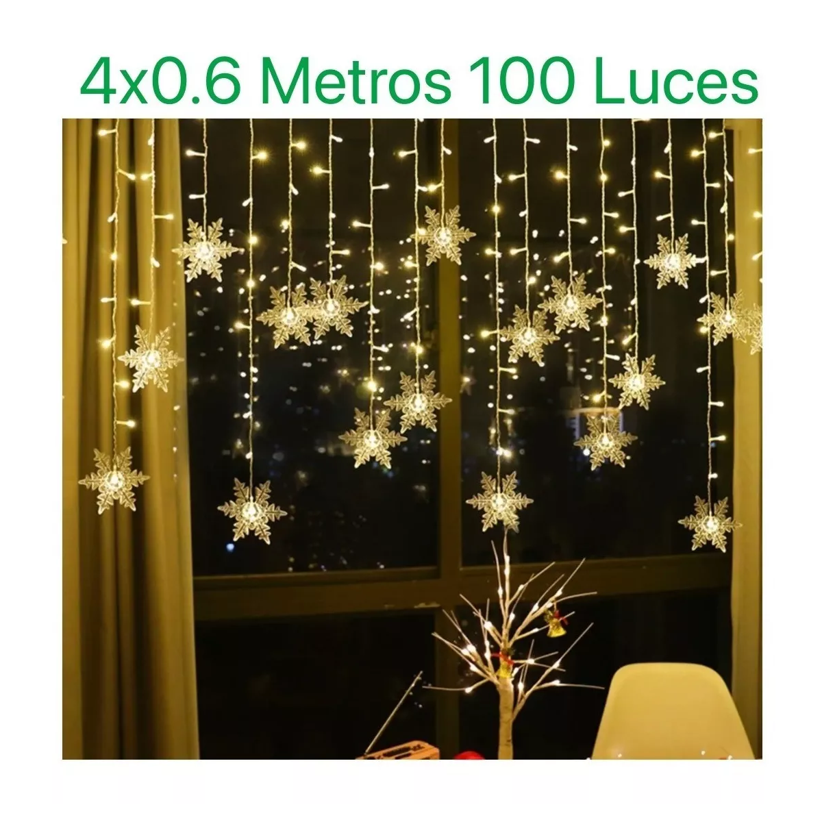 4x0.6 M Copo De Nieve Luces 96leds Luz De Cortina Interior Blanco Calido