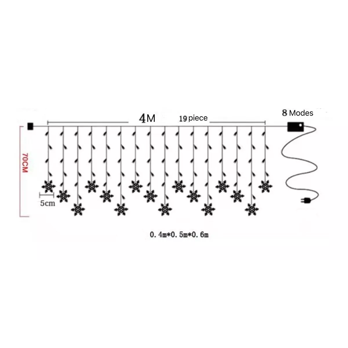 4x0.6 M Copo De Nieve Luces 96leds Luz De Cortina Interior Blanco Calido