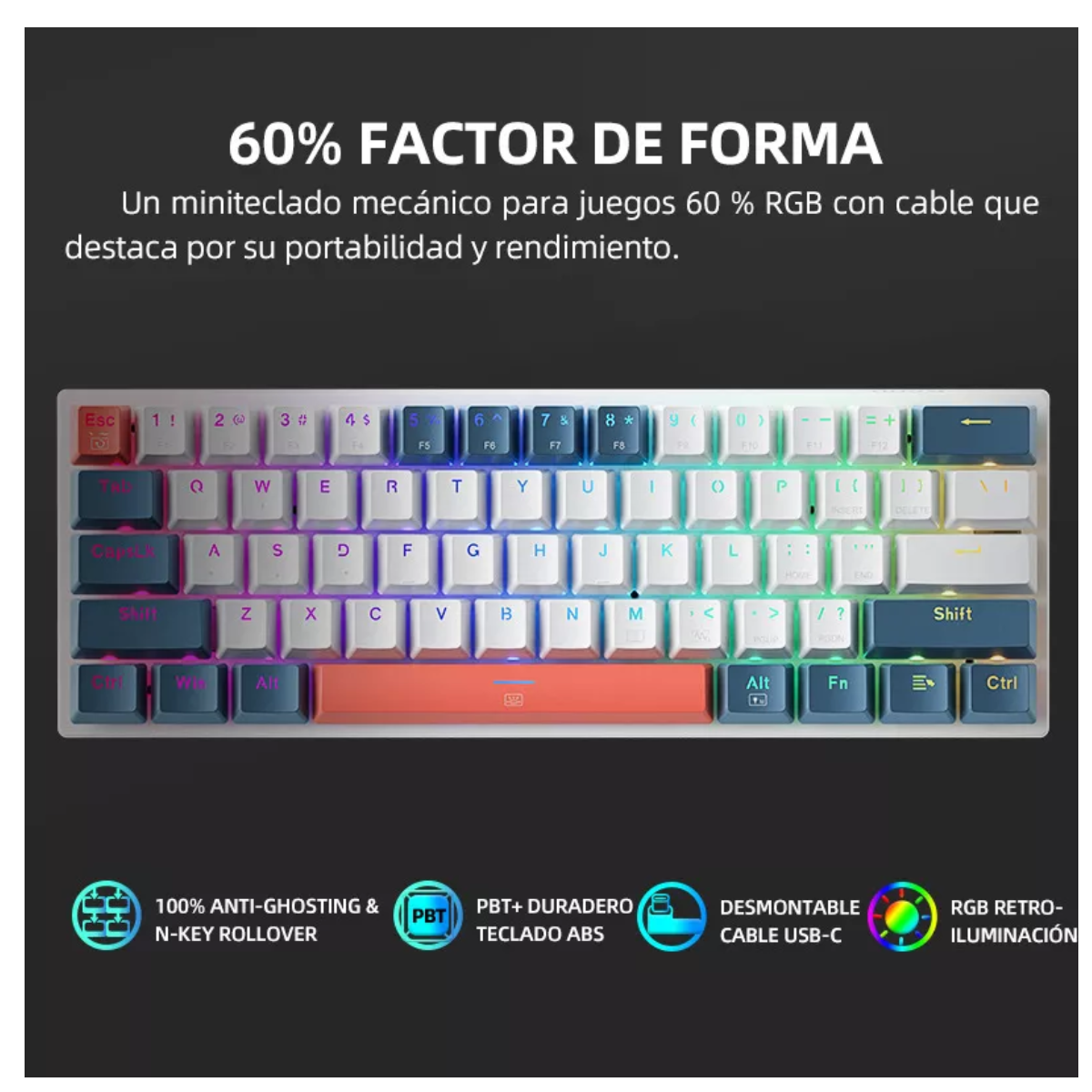 Teclado Mecánico Gamer  K500-61 Brown Switch