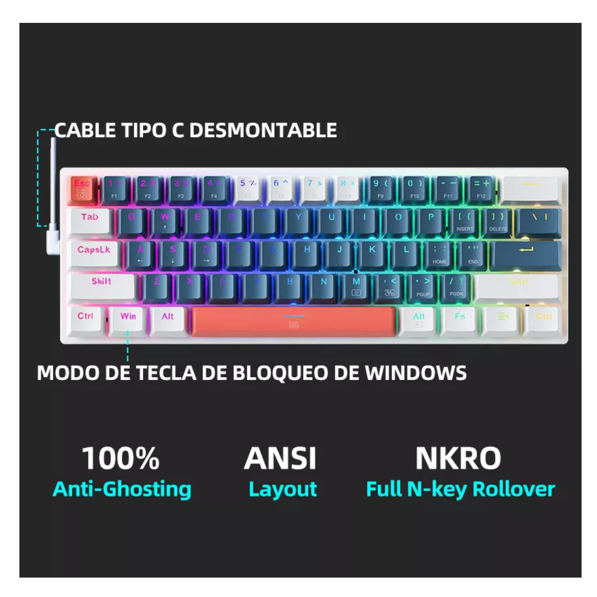 Teclado Mecánico Gamer  K500-61 Brown Switch