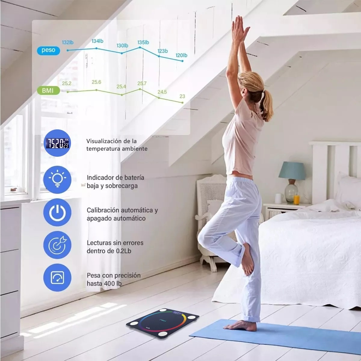 Báscula Bluetooth App Con Indicador De Grasa Y Regla 1.5m