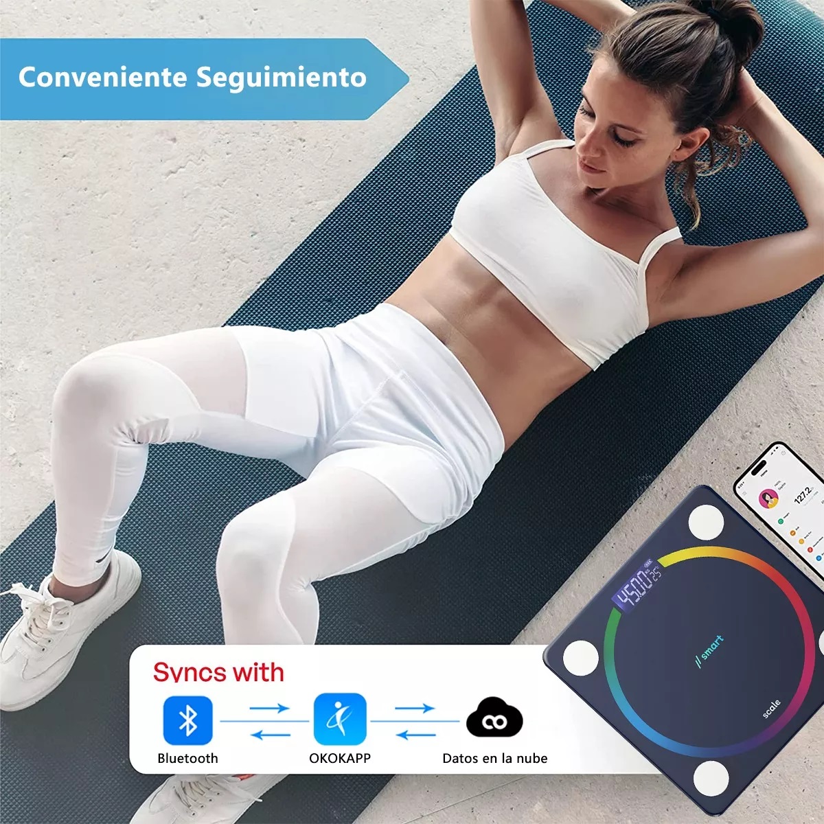 Báscula Bluetooth App Con Indicador De Grasa Y Regla 1.5m