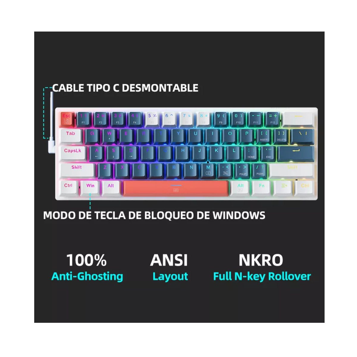 Teclado Mecánico Gamer  K500-61 Red Switch