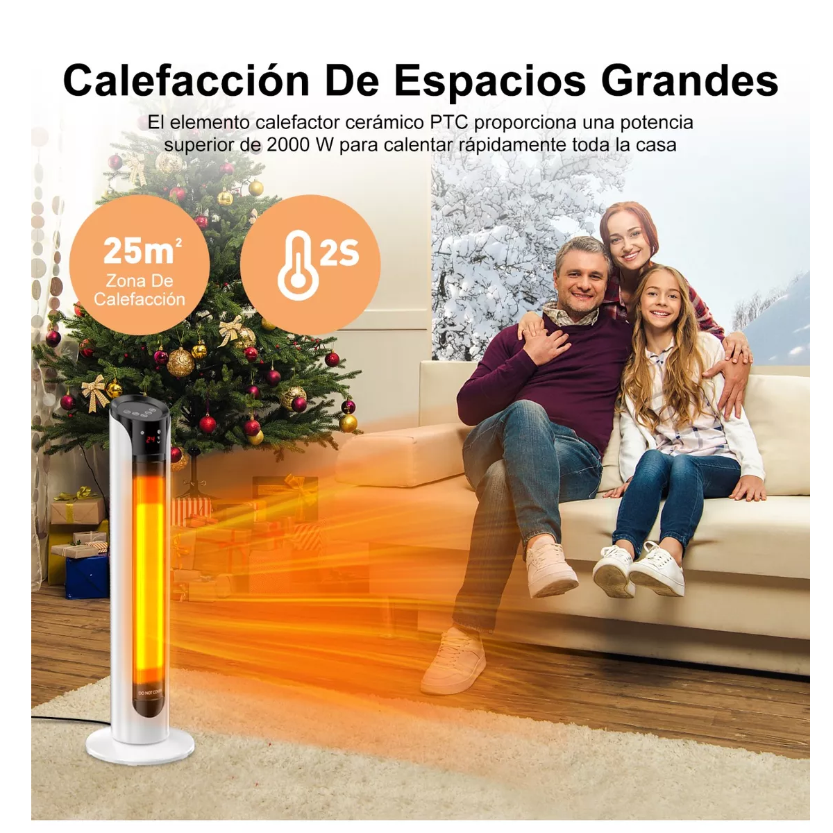 Calefactor Eléctrico Calentador De Aire 60 Oscilación 2000w Torre Blanco