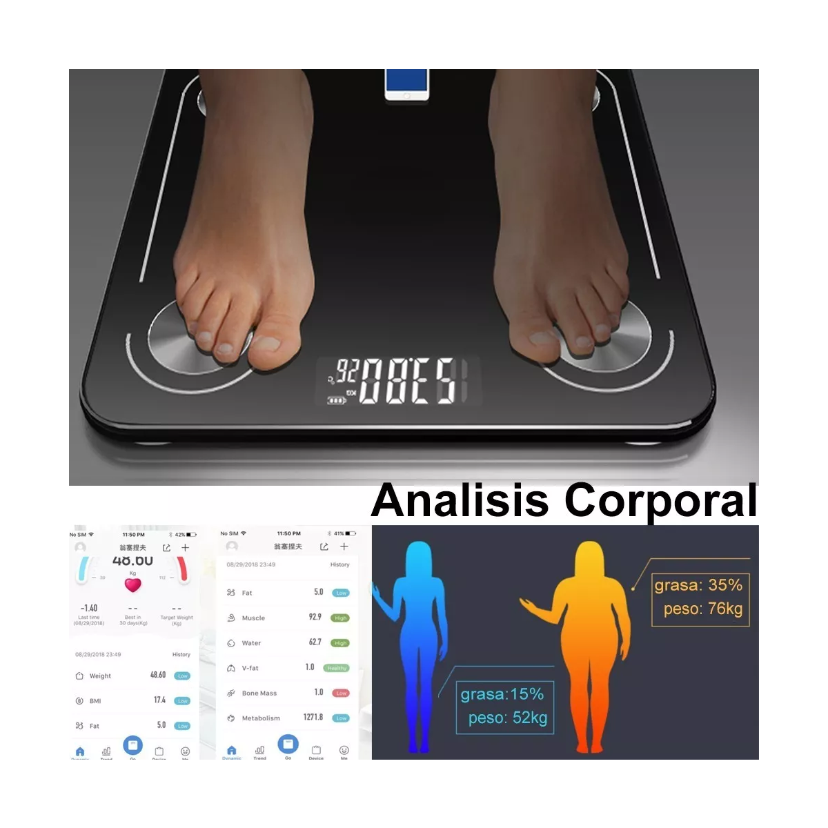 Báscula Electrónica De Baño Bluetooth Inteligente App Okok Negro