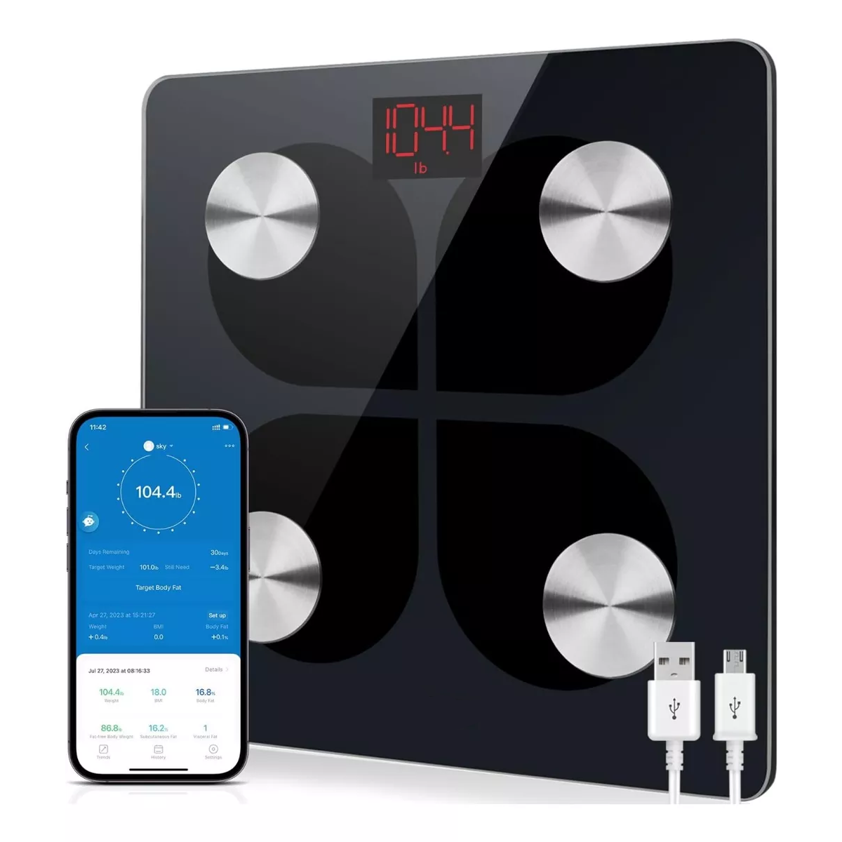 Báscula Electrónica Carga Usb Inteligente App