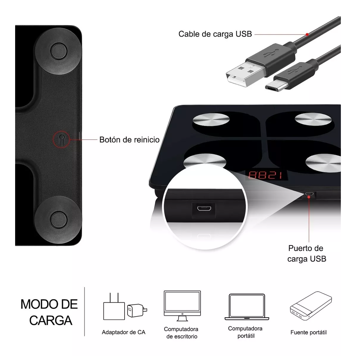 Báscula Electrónica Carga Usb Inteligente App
