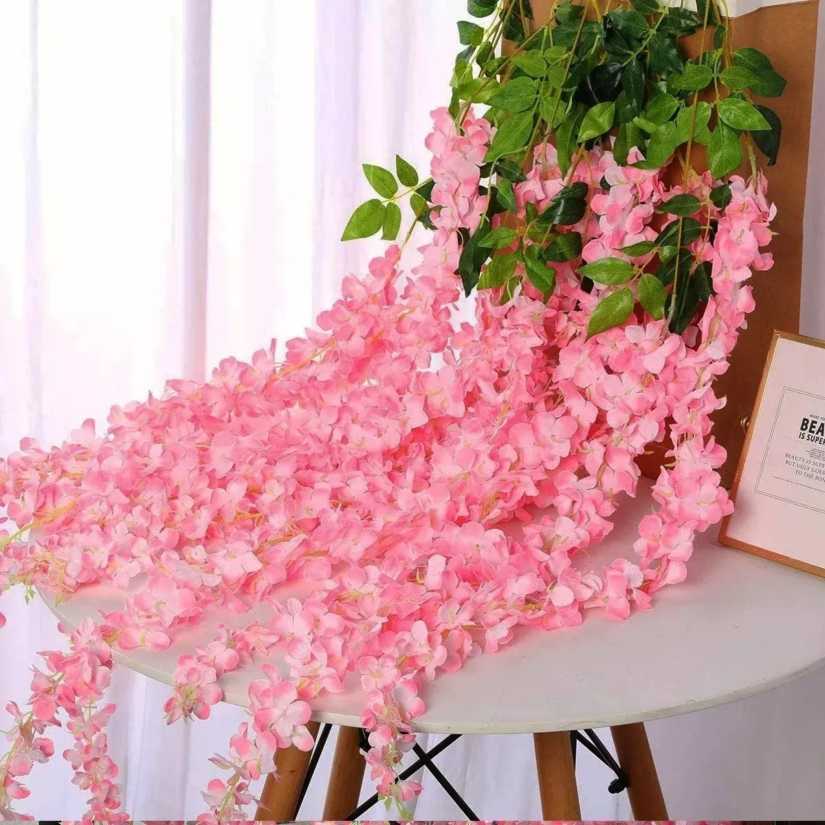Flores Artificial 12pzs 1.1m Decoración Fiesta Boda Rosa