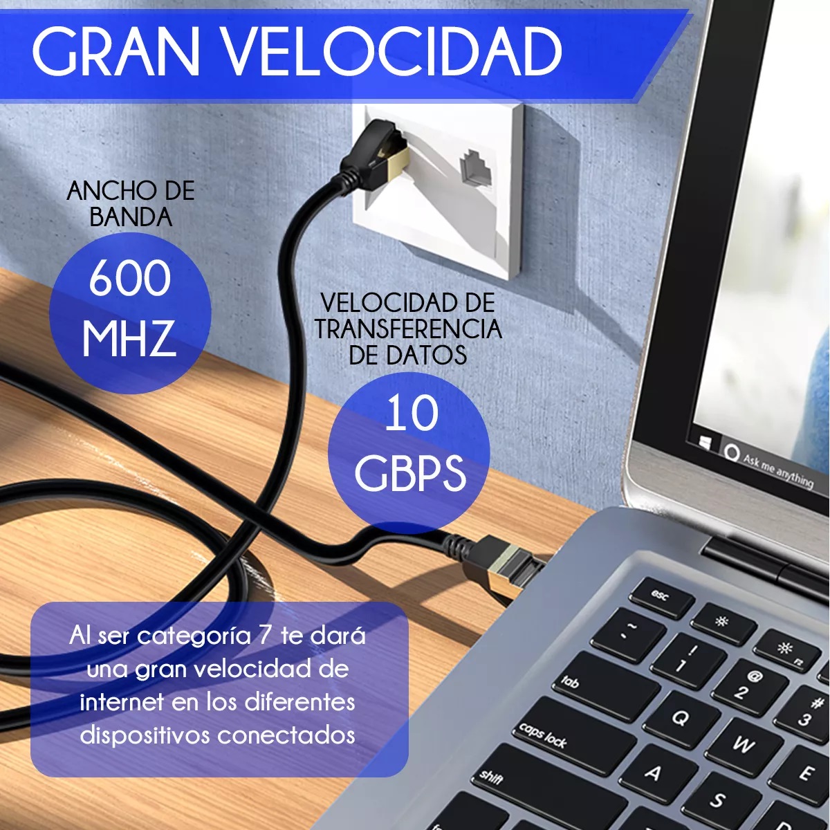 Cable De Red Internet Plano Cat7 Rj45 Utp Ethernet 1.5 Metros Color Negro