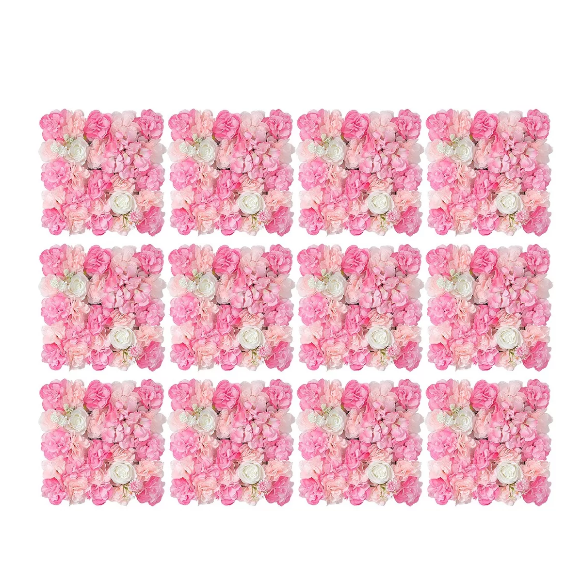 Kit 12 Pzas Panel De Flores Artificiales Muro Decorativos Rosas Pared