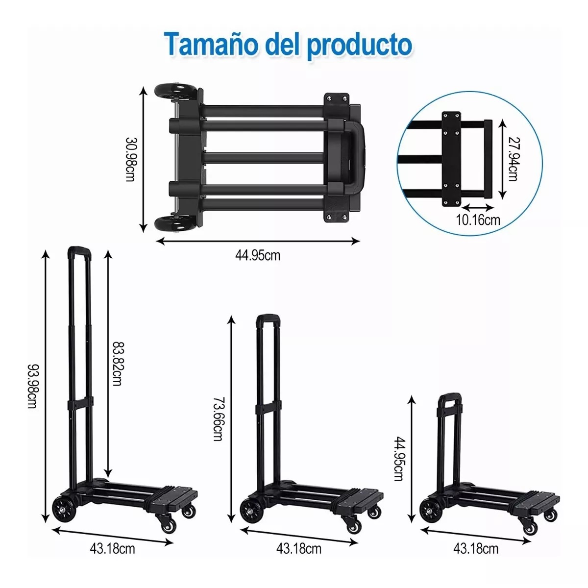 Diablo De Carga Plegable Con Extensible Capacidad 100 Kg Negro