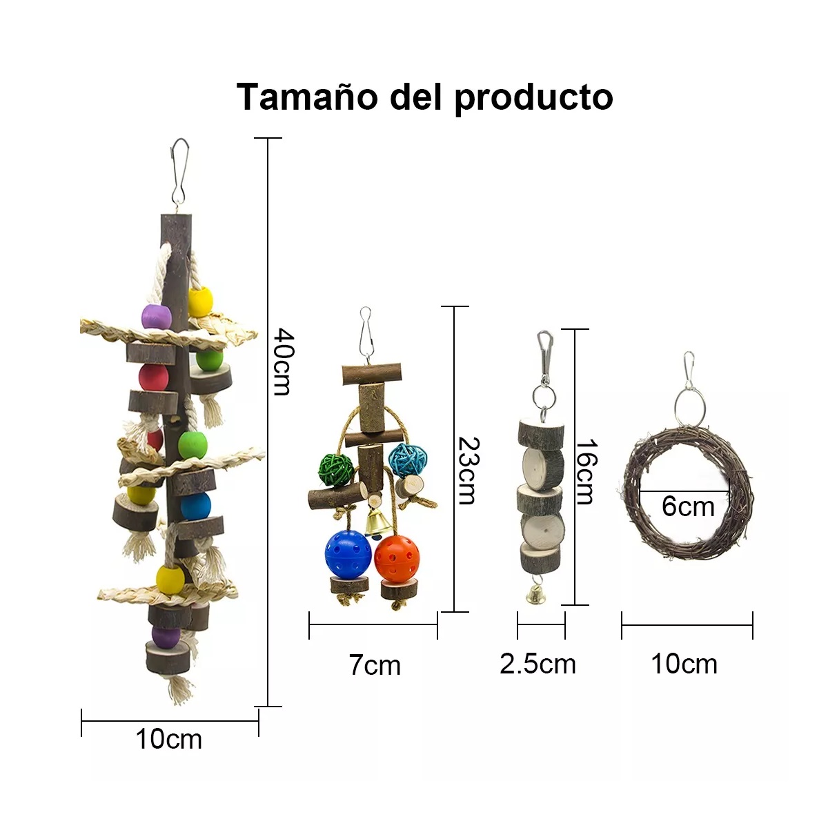 Kit Juguetes Para Loro Pájaro Ave Campana Columpio Percha Natural