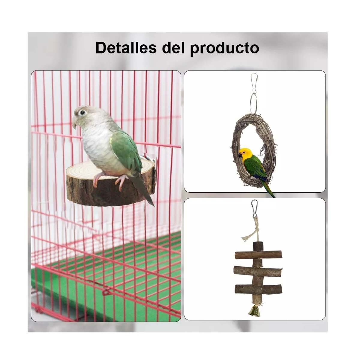 Kit Juguetes Para Loro Pájaro Ave Campana Columpio Percha Natural