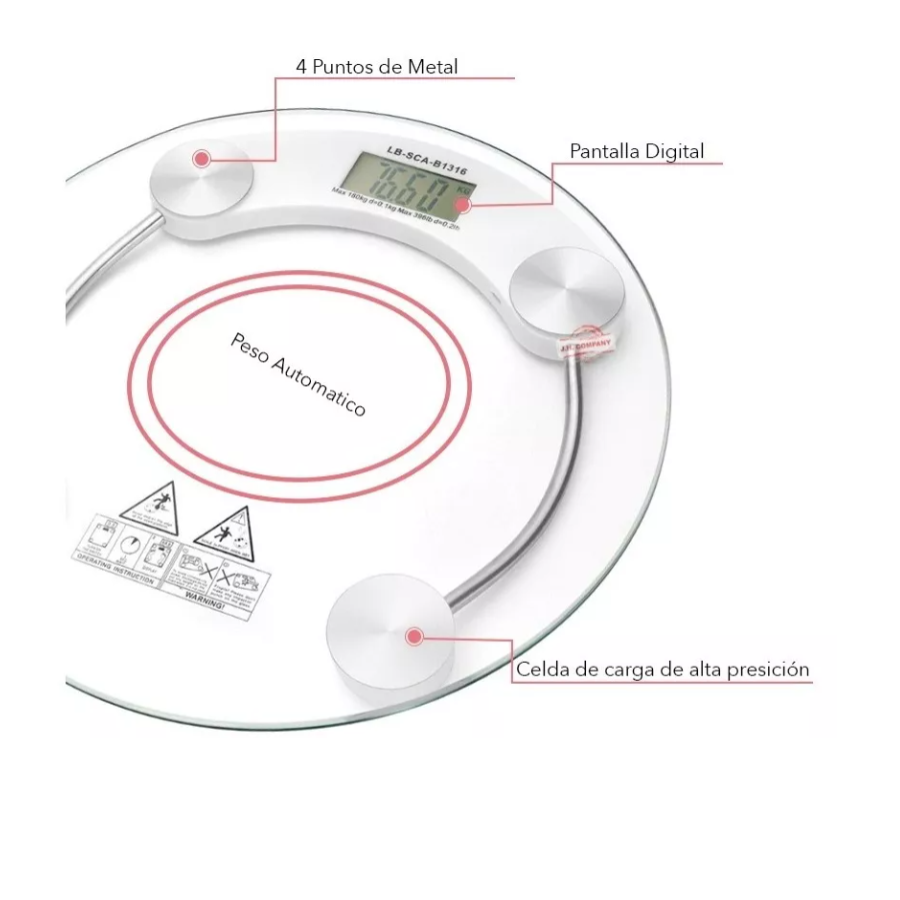 Bascula Digital Personal Blanca Redonda De Vidrio Cristal Templado 