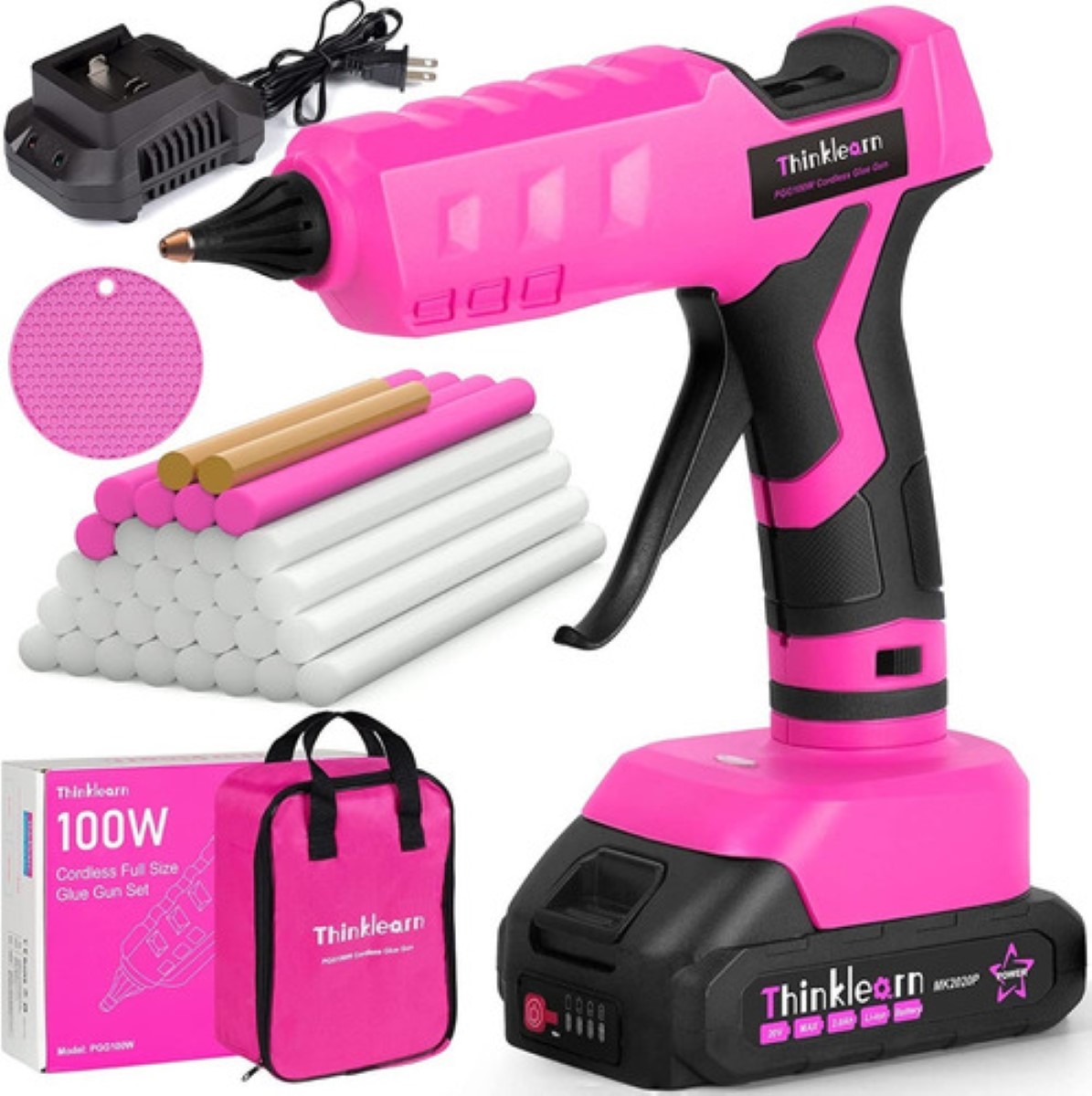 Pistola De Silicon Caliente Inalambrica 100w Con 26 Barras Rosa