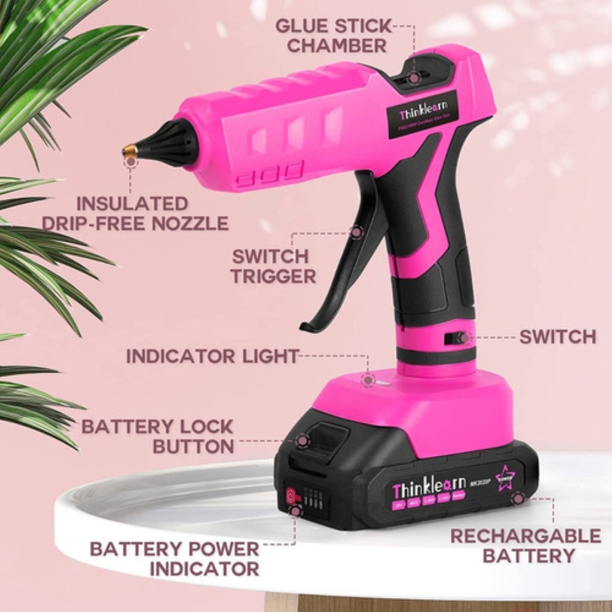 Pistola De Silicon Caliente Inalambrica 100w Con 26 Barras Rosa