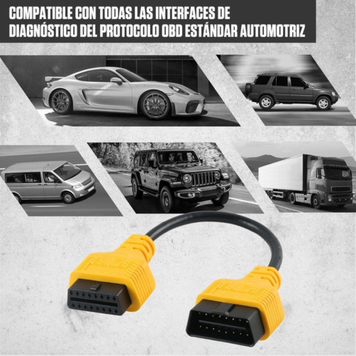 Autool Obd2 - Cable De Extensión De 16 Pines Y Conectores Amarillo 30cm 