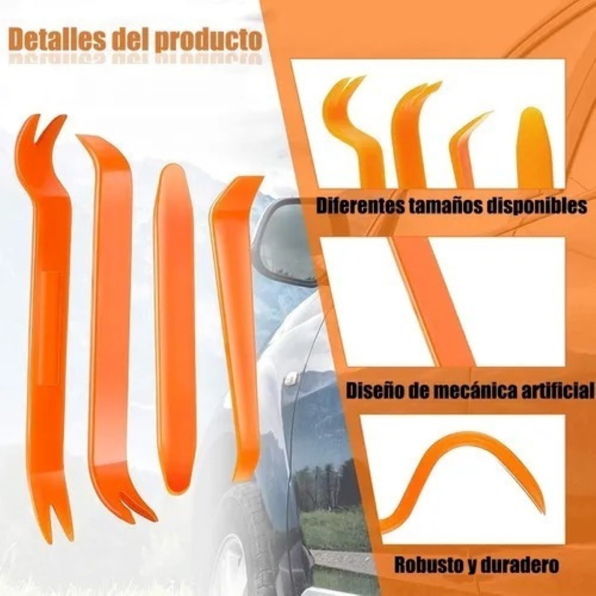 Kit Herramienta Desmontaje Estereo Espatula Moldura Tablero Naranja/gris 