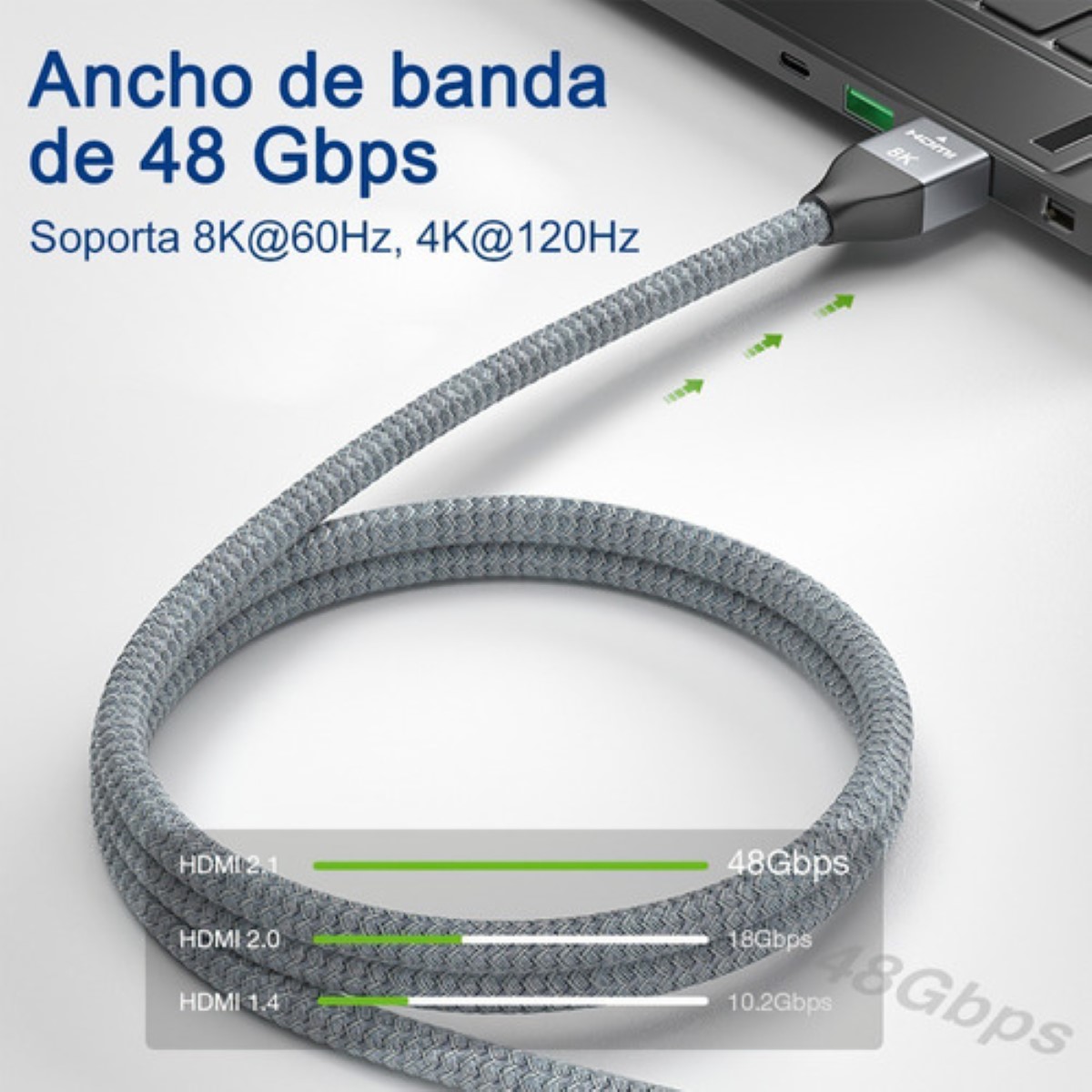 1 Metro Cable Hdmi 2.1 Vídeo 4k 120hz 8k 60hz Ps5 Ps4 Xbox Gris