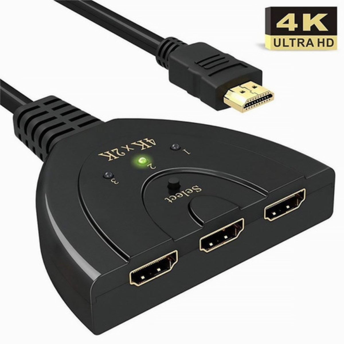 Switcher Hdmi 4k 3 Entradas 1 Salida Cable Flexible Negro