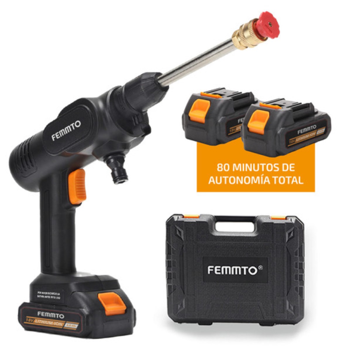Hidrolavadora Electrica Hidro Portatil Pistola Lavado Presion Inalambrica 8000 mAh Negro/Naranja