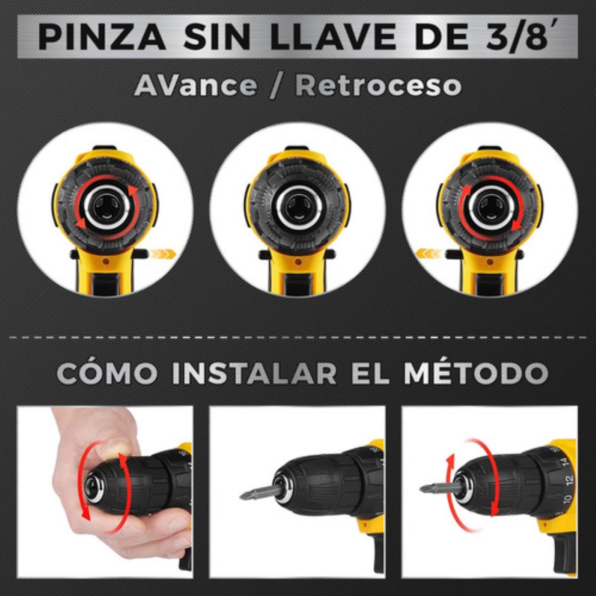 Taladros Atornillador Inalámbricos Eléctricos Maletin Amarillo/Negro