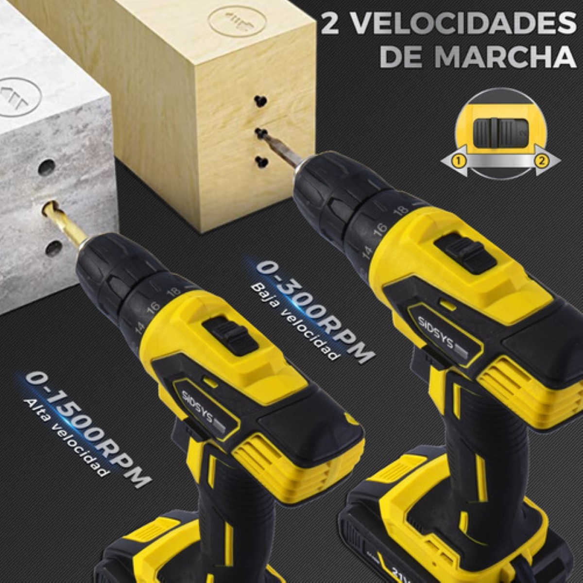 Taladros Atornillador Inalámbricos Eléctricos Maletin Amarillo/Negro