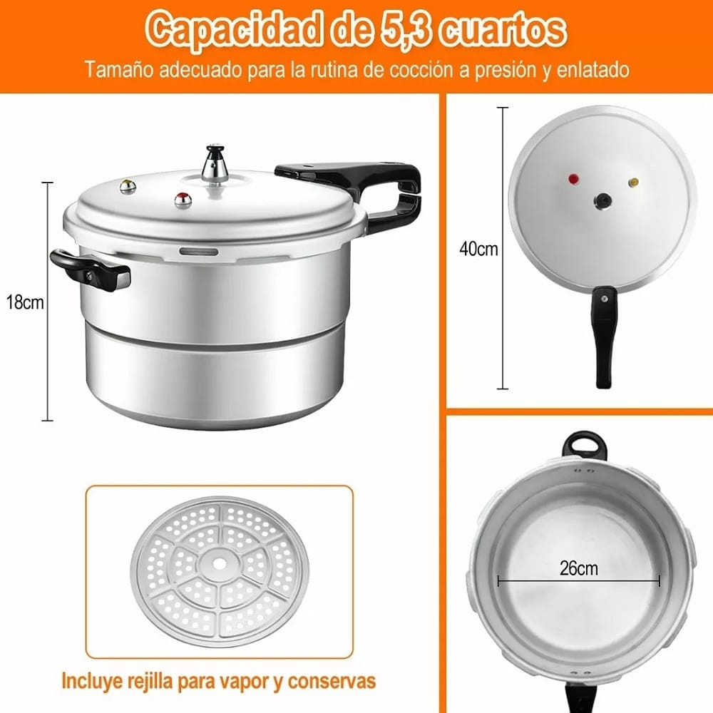 Olla De Presion Aluminio 9l Compatible Estufa De Inducción