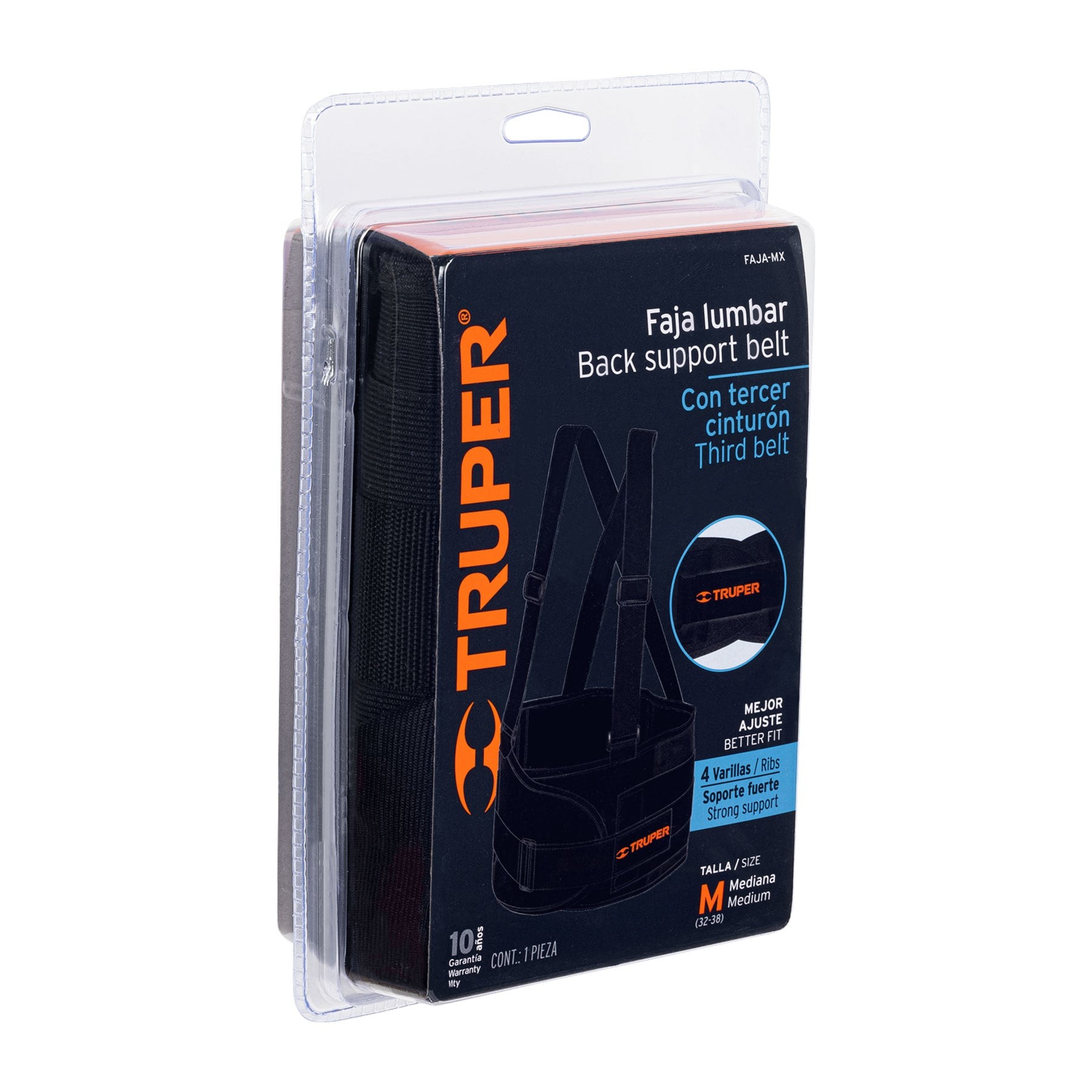 FAJA LUMBAR CON TERCER CINTURÓN, TALLA M, TRUPER 14216