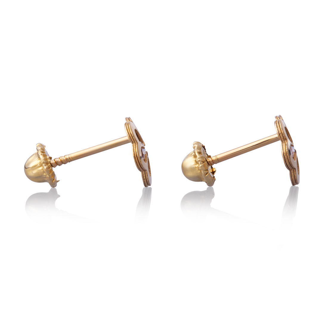 Aretes de oro 14k GIALLO Broquel Flor trompeda dorada de oro amarillo con circonia